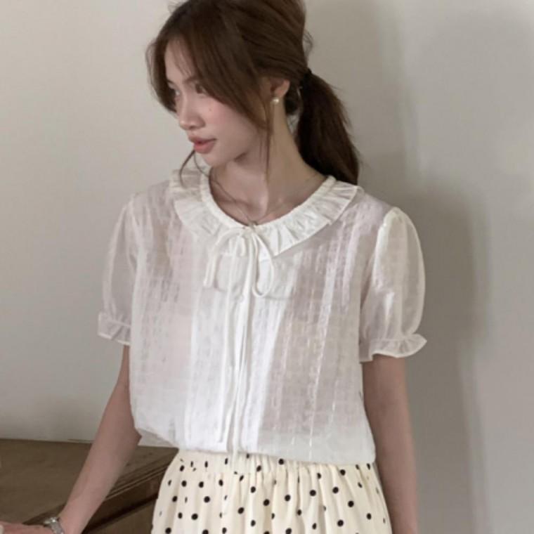 여성 카라 블라우스 리본 프릴 청순 핏 데일리 봄가을