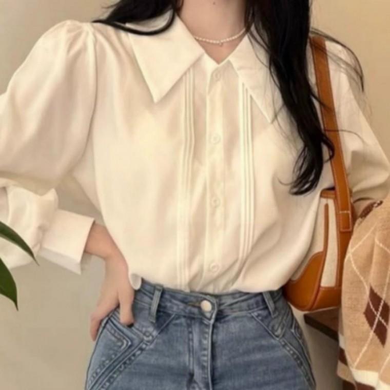 여성 긴팔 블라우스 클래식 퍼프소매 카라 정장셔츠 봄가을