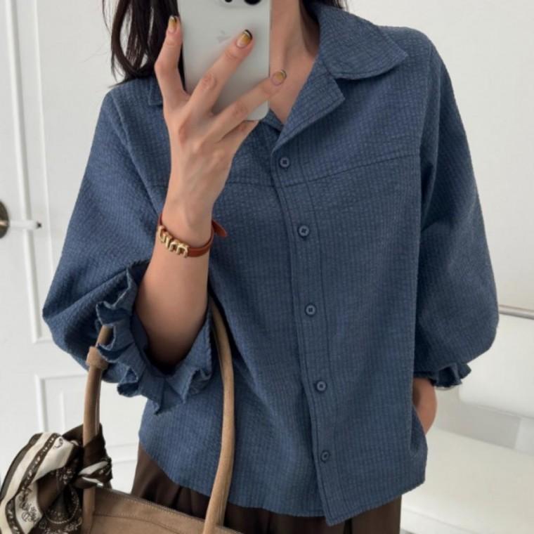 여성 블라우스 카라 퍼프소매 모던 정장룩 봄가을 데일리룩
