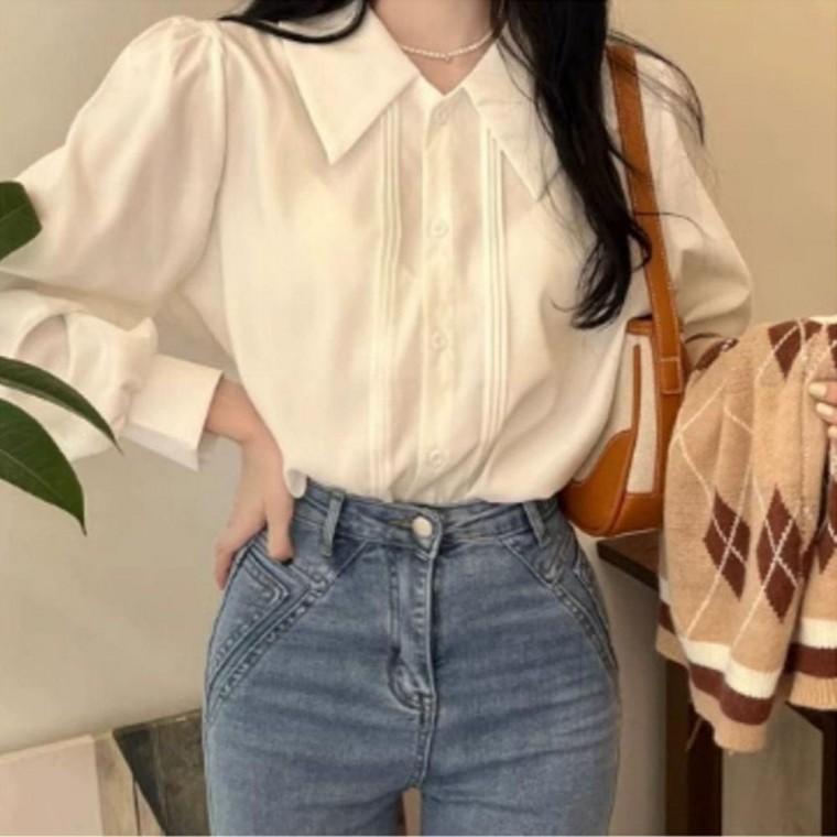 여성 카라 블라우스 퍼프 긴팔 클래식 출근룩 봄가을 깔끔한
