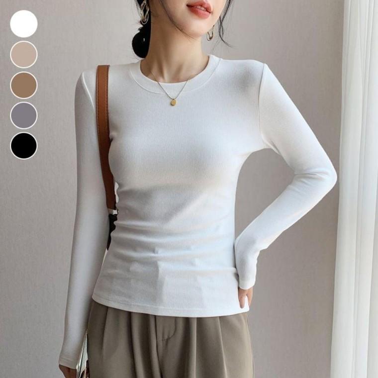 가을 겨울 보온 라운드 티셔츠 이너 부드러운 여성