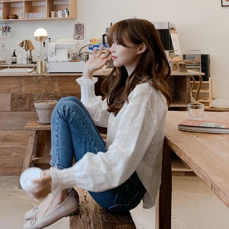 D 프렌치 무드 엔틱 레이스 블라우스 여성가을 의류