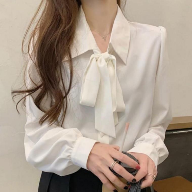 여성블라우스 데일리 블라우스 이너 여자블라우스 여성 셔츠 긴팔 카라 정장 출퇴근룩 리본 봄가을