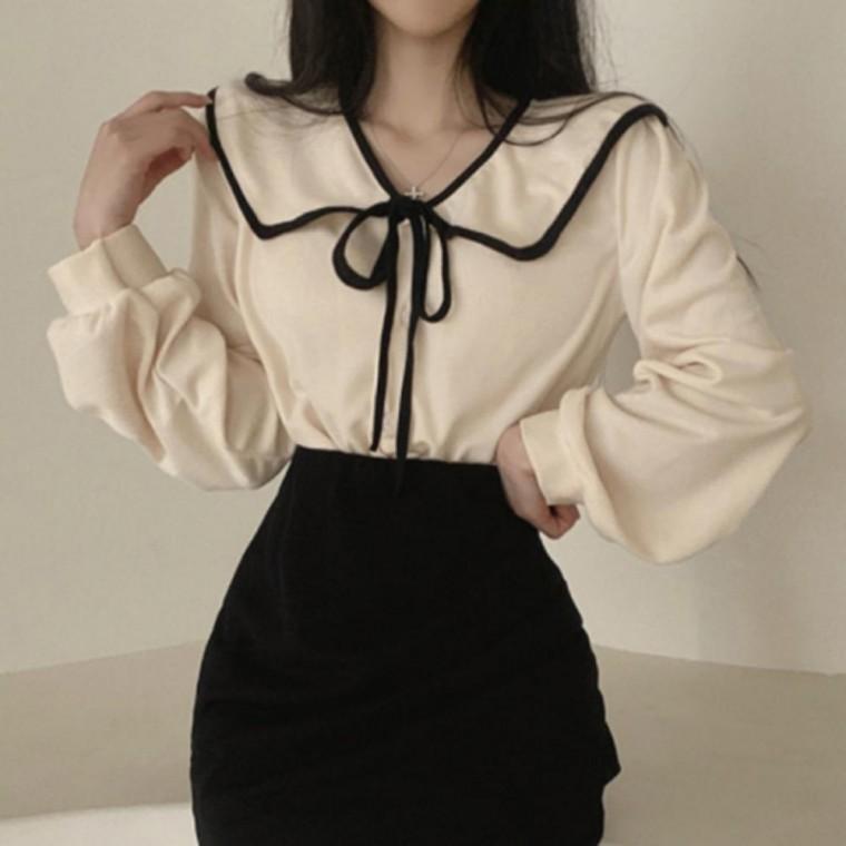 여성블라우스 리본스트랩 패션 봄가을 3컬러 세일러카라 룩 귀여운 여성 패션블라우스 블라우스