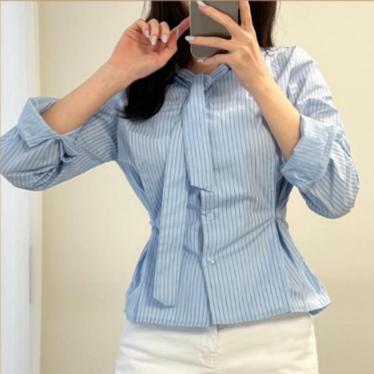 여성블라우스 블라우스 여성 정장룩 하객룩 셔츠 세련된 핏 봄가을 세련된핏 슬림핏 스트라이프