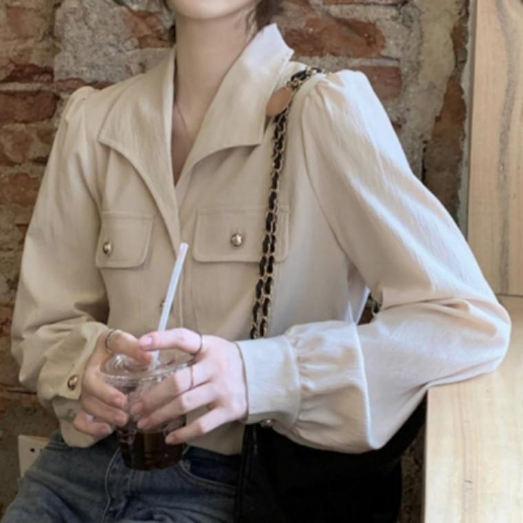 브이넥블라우스 러블리 데일리룩 셔츠 여성 블라우스 출근룩 2컬러선택 봄가을 고급스러운셔츠 브이넥 고급