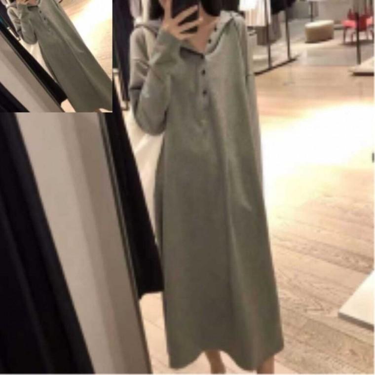 LN 후드 긴팔 원피스 롱원피스 단추 치마 스커트 여성 가을 데일리 긴소매 포켓