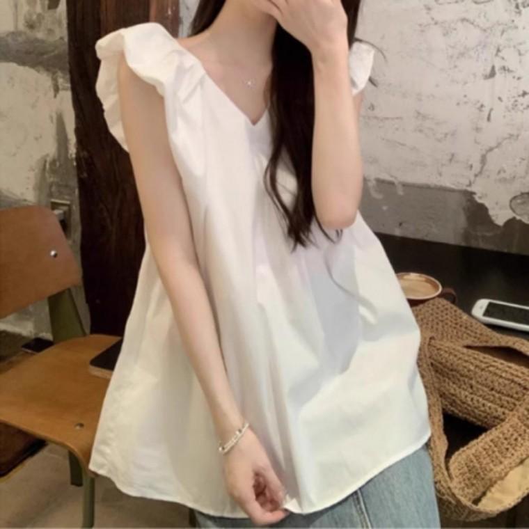 리본 프릴 여성 봄가을 청순 블라우스 포인트 브이넥 원픽