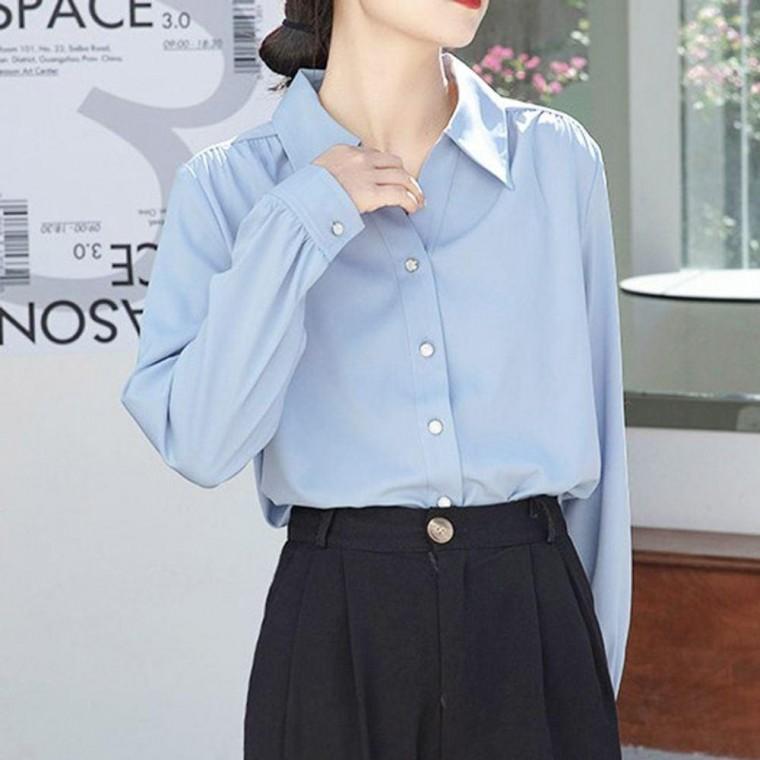 여성 출퇴근 데일리 깔끔한 긴팔 블라우스 정장 카라 여자블라우스 룩 여성블라우스 봄가을 셔츠 원픽