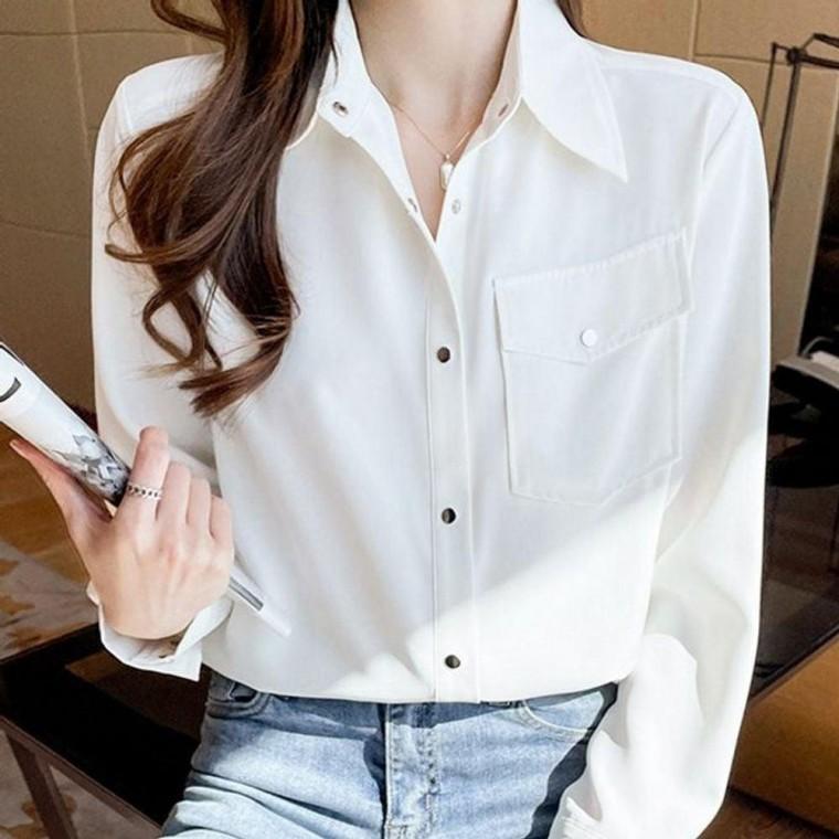 캐주얼 상의 여성 주머니 카라 남방 데일리 스타일 여성블라우스 셔츠 블라우스 봄가을 원픽