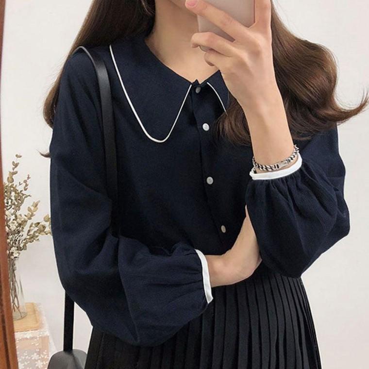 여자블라우스 여자셔츠 손목 예쁜핏 출근룩 배색 데일리 여성 카라 봄가을 블라우스 긴팔 셔츠 원픽