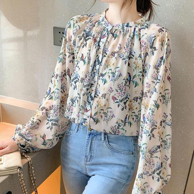 봄가을 여성 꽃무늬 페미닌 여성블라우스 긴팔 데이트룩 상의 플라워 화사한 블라우스 원픽