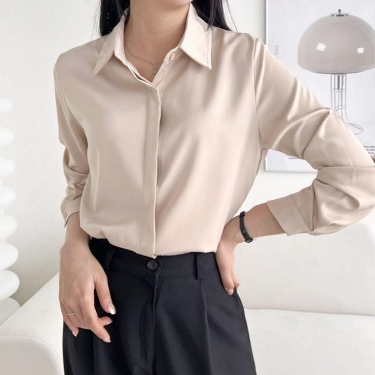 여성셔츠 긴팔 새틴 여성 세련된 봄가을 블라우스 베이직 기본템 오피스룩 셔츠 원픽