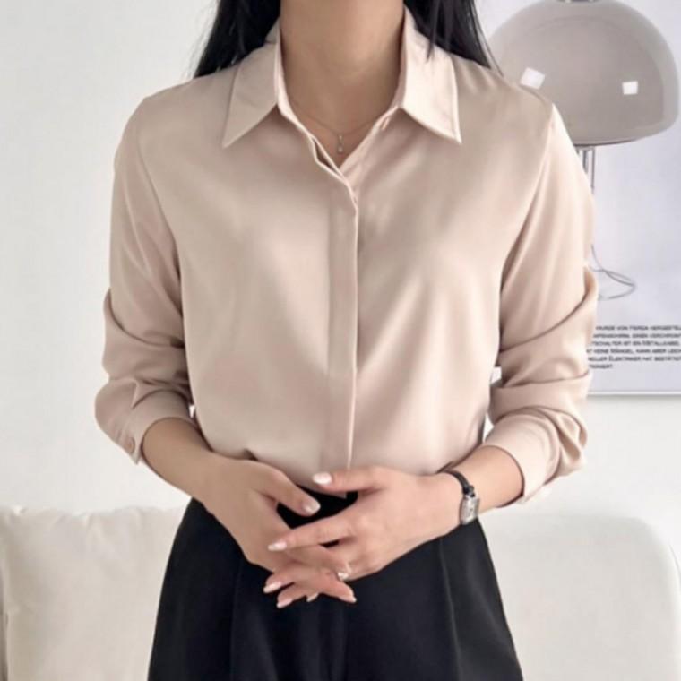무지 봄가을 블라우스 이너 셔츠 실크 여성 오피스 새틴 원픽