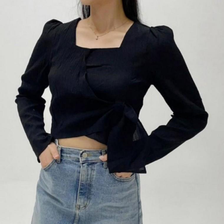 여성 스트랩 크롭 퍼프 러블리 하객룩 블라우스 봄가을 원픽
