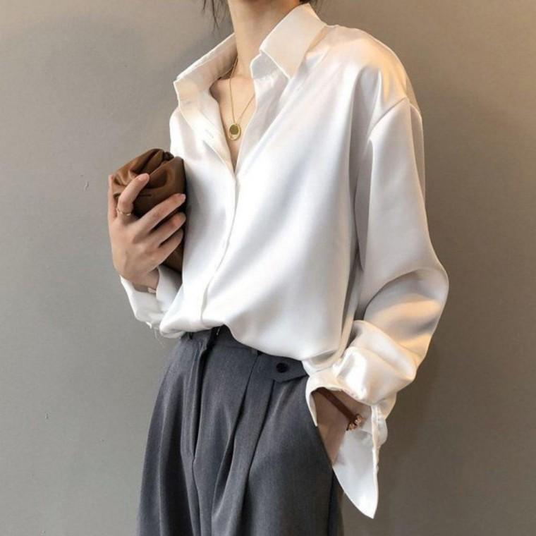 오피스 블라우스 새틴 셔츠 데일리 여성블라우스 여성 카라 무지 긴팔 새틴블라우스 봄가을 출근룩 원픽