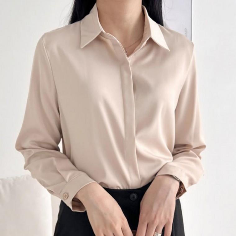 봄가을 실키 새틴 하객룩 우아한 여성 오피스 블라우스 원픽