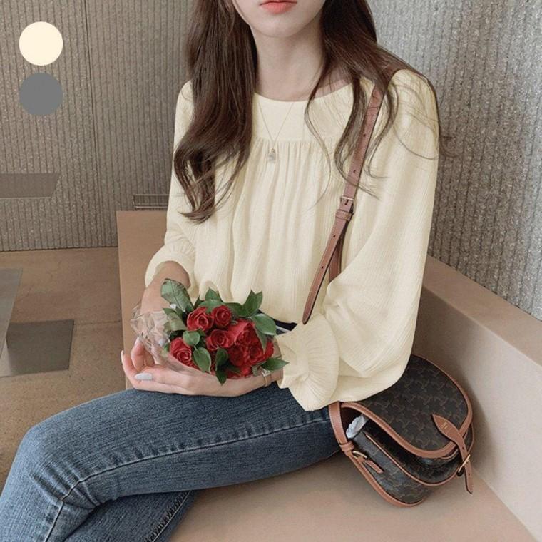 스퀘어넥 블라우스 긴팔 여성 봄가을 여성셔츠 페미닌 데일리룩 셔링 여성긴팔 주름 여리핏 원픽