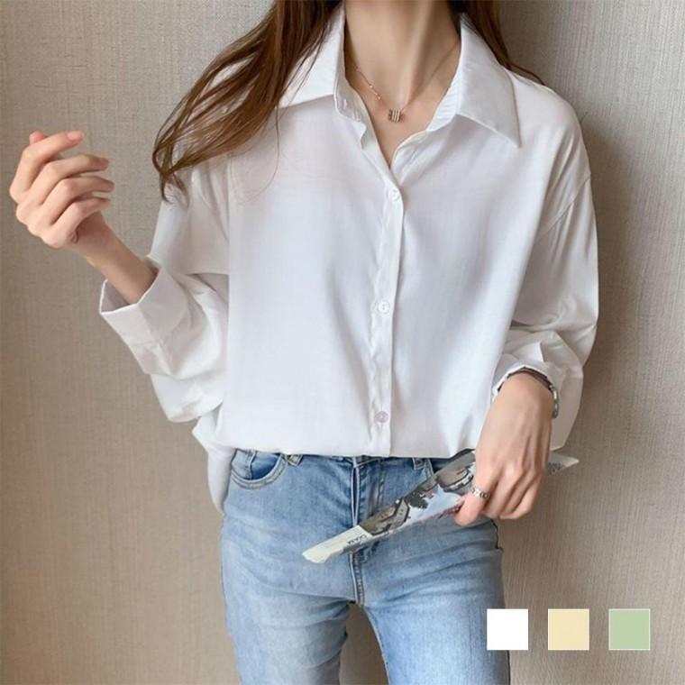 데일리룩 긴팔 베이직 봄셔츠 셔츠 카라 남방 봄블라우스 봄가을 블라우스 루즈핏 여성 원픽