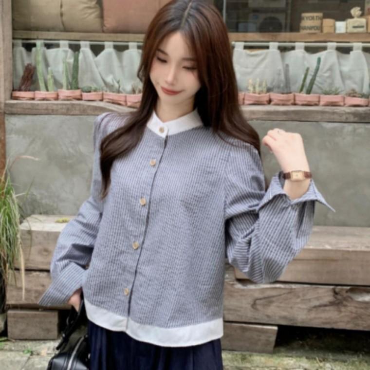 정장 블라우스 여성 미디원피스 봄가을 스트라이프 하객룩 배색 원픽