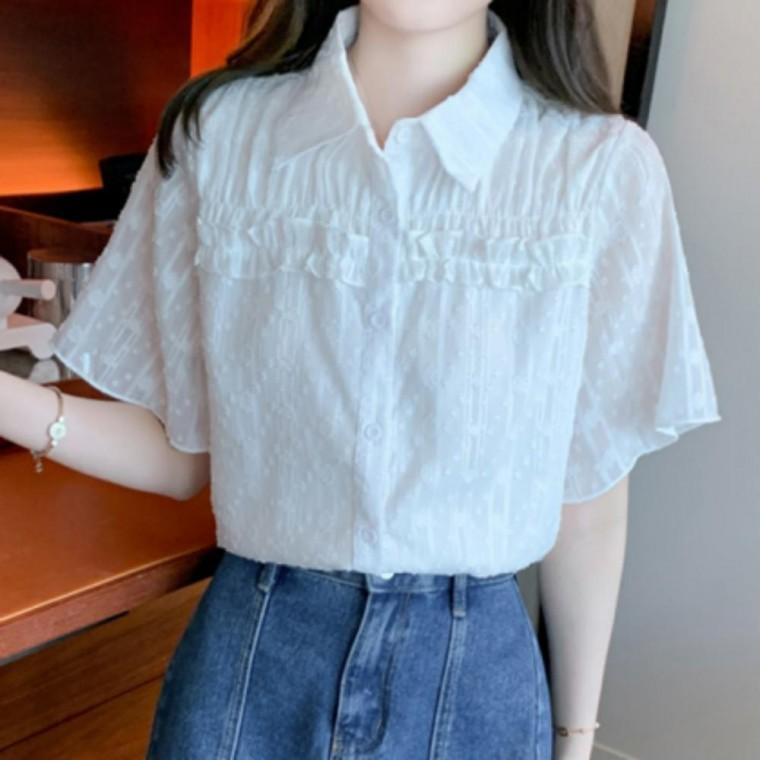 블라우스 여성 카라블라우스 프릴 자수 데일리룩 페미닌 예쁜핏 캐주얼블라우스 캐주얼 카라 봄가을 원픽