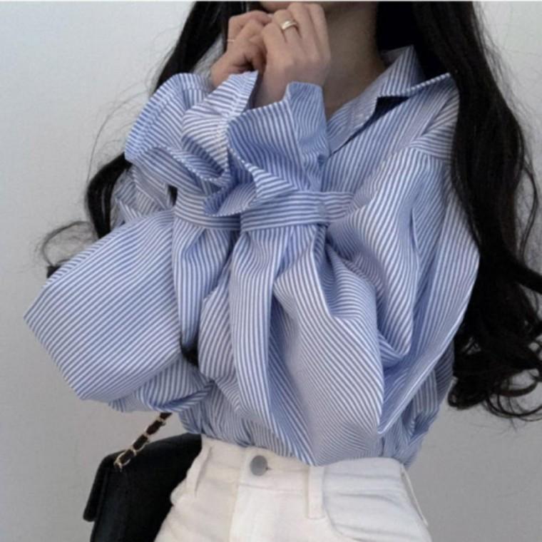셔츠 카라 벌룬소매 셔링 긴팔 여성 남방 데일리룩 봄가을 원픽