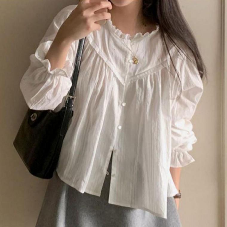 블라우스 레이스 데일리룩 여성 캐주얼 봄가을 펀칭 긴팔 원픽