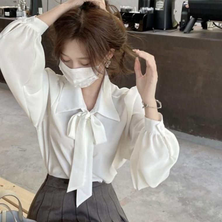 리본 봄가을 타이 오피스룩 타이블라우스 러블리 무드 블라우스 우아한 하객룩 여성 원픽