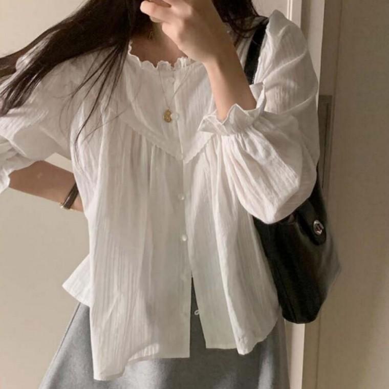 레이스 여성 펀칭 긴팔 예쁜 데이트룩 블라우스 봄가을 원픽