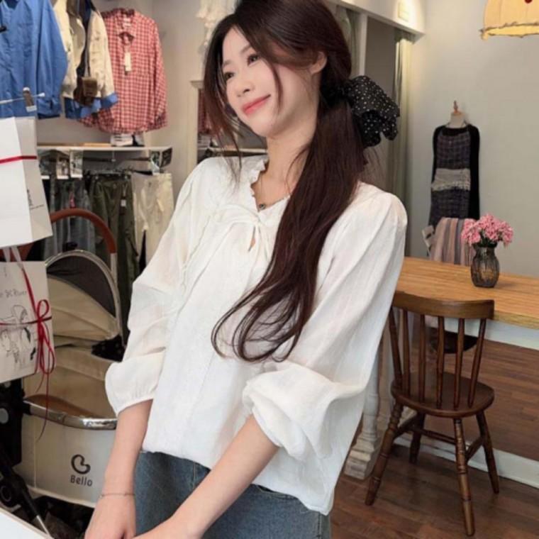 레이스 봄가을 여성 블라우스 데일리룩 프릴 화이트 원픽