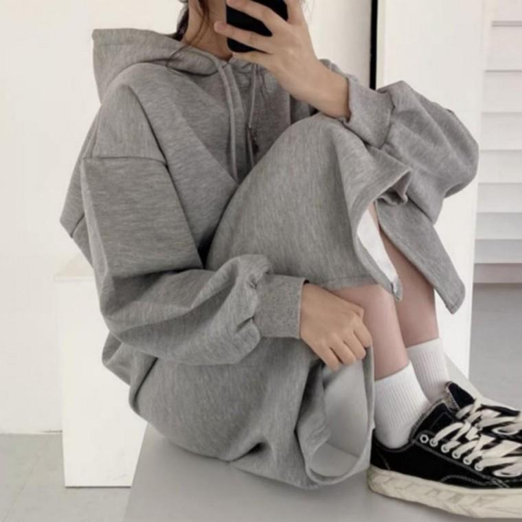 여성 기모 오버핏 롱 후드 원피스 데일리 가을 겨울 롱 원피스