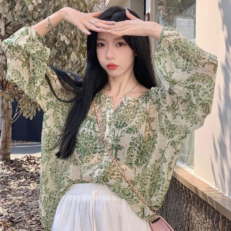 여성 쉬폰 플라워 루즈핏 긴팔 블라우스 봄 여름 가을 0421