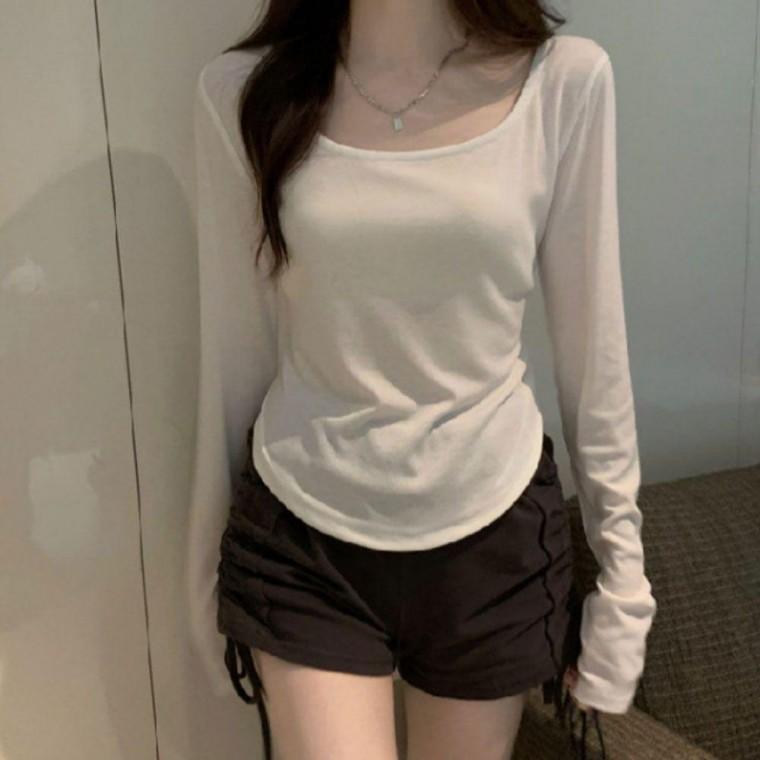 스퀘어넥 슬림핏 여성 긴팔 티셔츠 봄 가을 데일리룩 0421