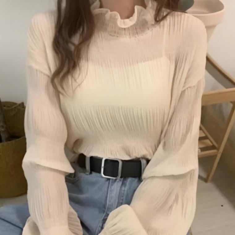 여성블라우스 페미닌 봄가을 반폴라 셔츠 반폴라블라우스 상의 블라우스 2컬러 기본데일리룩 우아한 여성