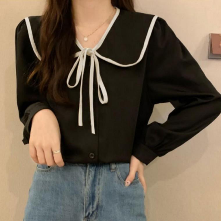봄가을 매듭 리본블라우스 러블리룩 카라 블라우스 리본 데이트룩 하객룩 여성 카라블라우스 데일리