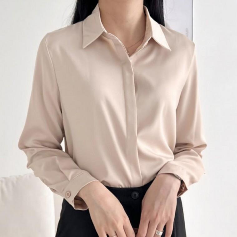 여성블라우스 블라우스 기본템 새틴 여성 베이직 기본데일리룩 봄가을 긴팔 오피스룩 여성셔츠 셔츠 세련된
