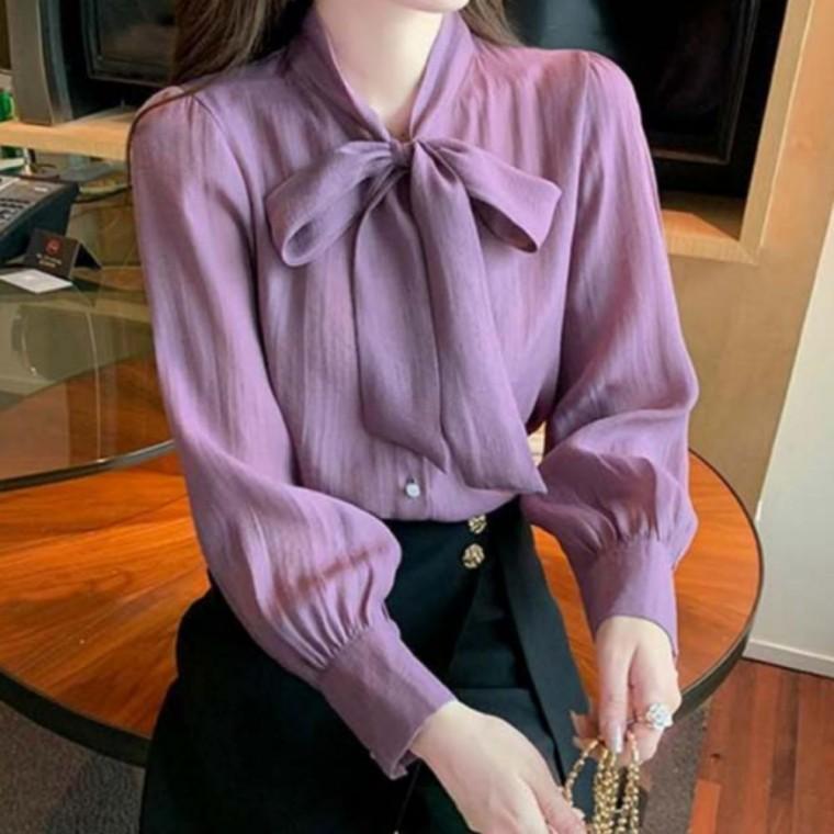 정장 쉬폰 봄가을 여성 리본 하객룩 블라우스 면접용