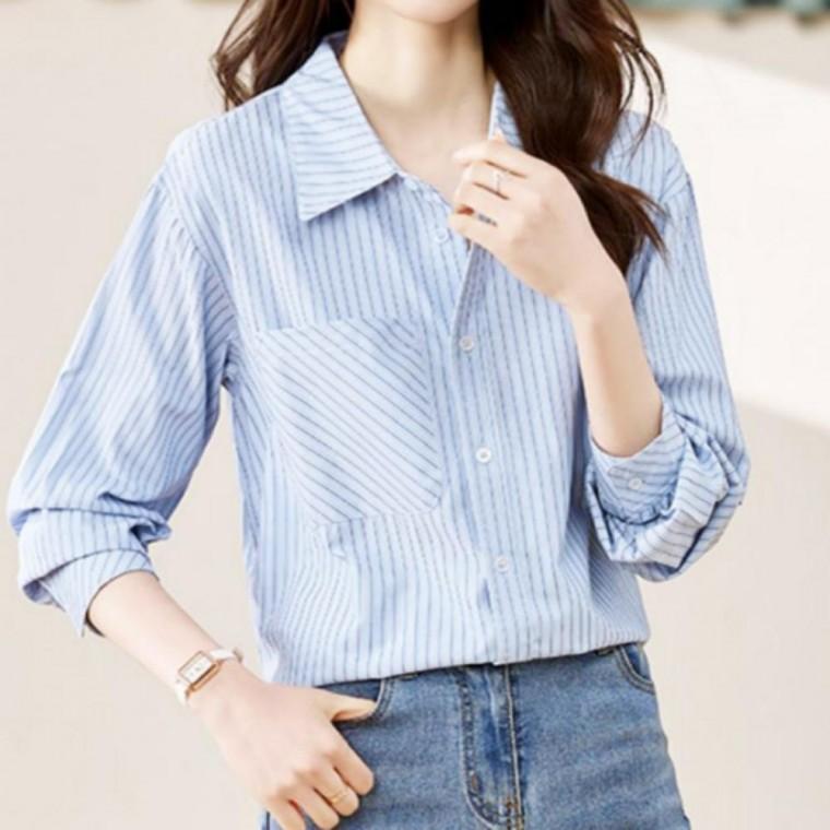 여성블라우스 빅카라 데일리룩 셔츠 봄가을 블라우스 오피스룩 소라 여성 기본데일리룩 스트라이프
