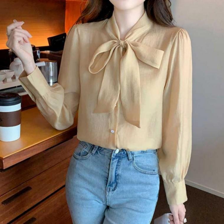 블라우스 여성 빅리본 정장 세련된 모던 쉬폰 봄가을