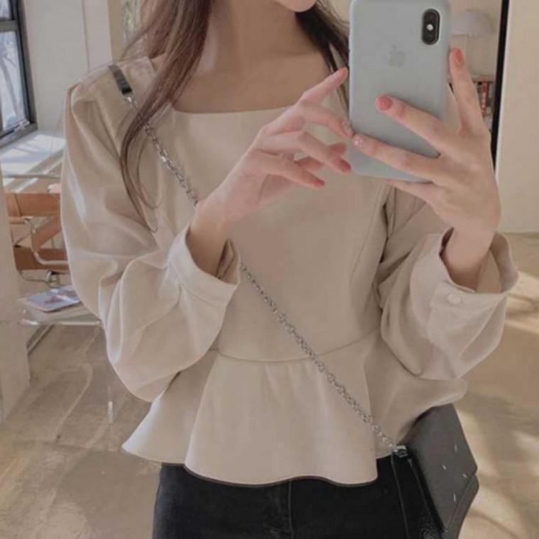 하객룩 예쁜 소개팅 봄가을 스퀘어넥 페미닌 블라우스 여성