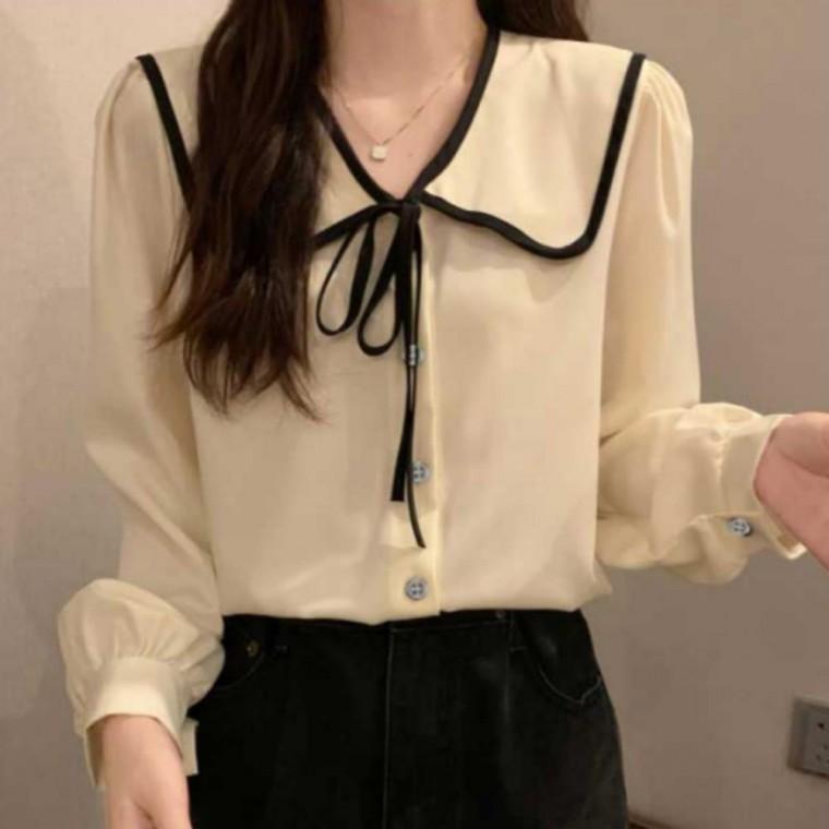 예쁜 봄가을 카라 하객룩 상견례 리본 여성 블라우스 긴팔