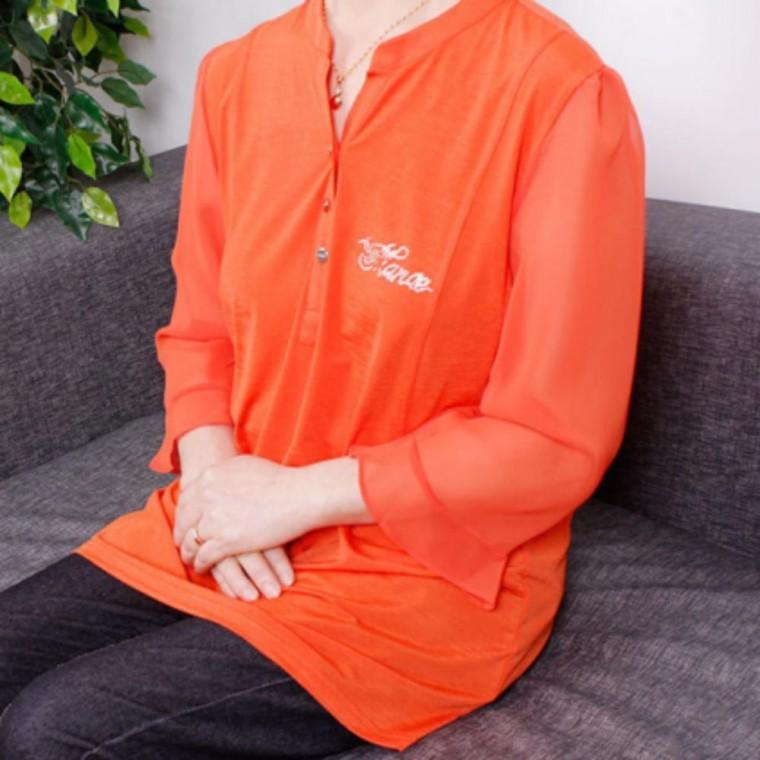 여성블라우스 화사한 쉬폰블라우스 배색 시폰소매 중년 봄가을 하객룩 여성 쉬폰소매 블라우스 기본데일리