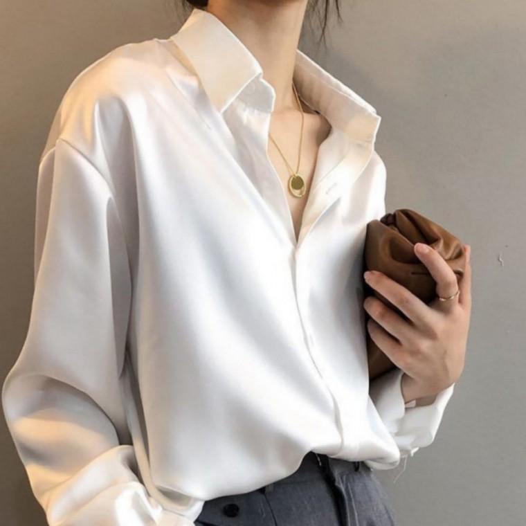 여성블라우스 세련된 정장 카라 봄가을 상의 블라우스 여성 기본데일리룩 오피스룩 긴팔 셔츠 새틴