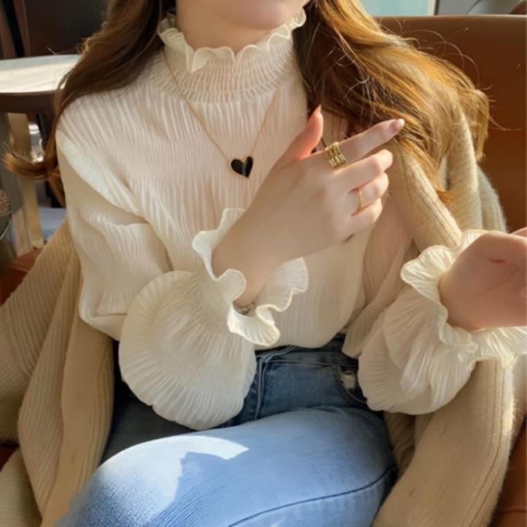 여성블라우스 여성 기본데일리룩 예쁜 페미닌룩 여성의류 반폴라 데이트룩 봄가을 긴팔 봄옷 블라우스 퍼프