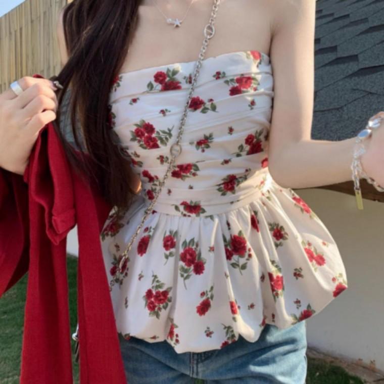 밴딩 플라워 블라우스 봄가을 여성 긴팔 스모크 소재 얇은