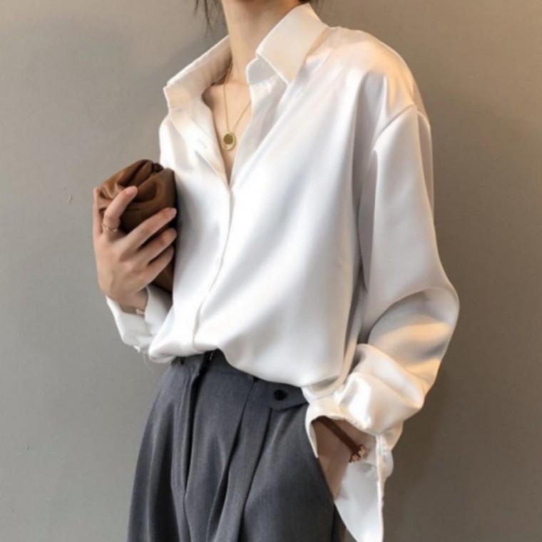 여성 실크 샤이닝 블라우스 카라 봄가을 새틴 오피스룩
