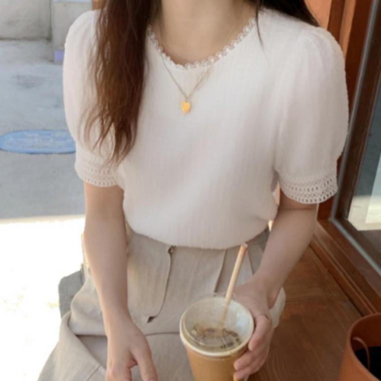 여성블라우스 기본데일리룩 심플블라우스 상의 레이스패턴블라우스 봄가을 여성 셔츠 레이스 심플 화이트남