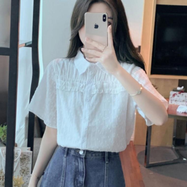 여성 데일리룩 자수 카라 블라우스 캐주얼 봄가을 프릴