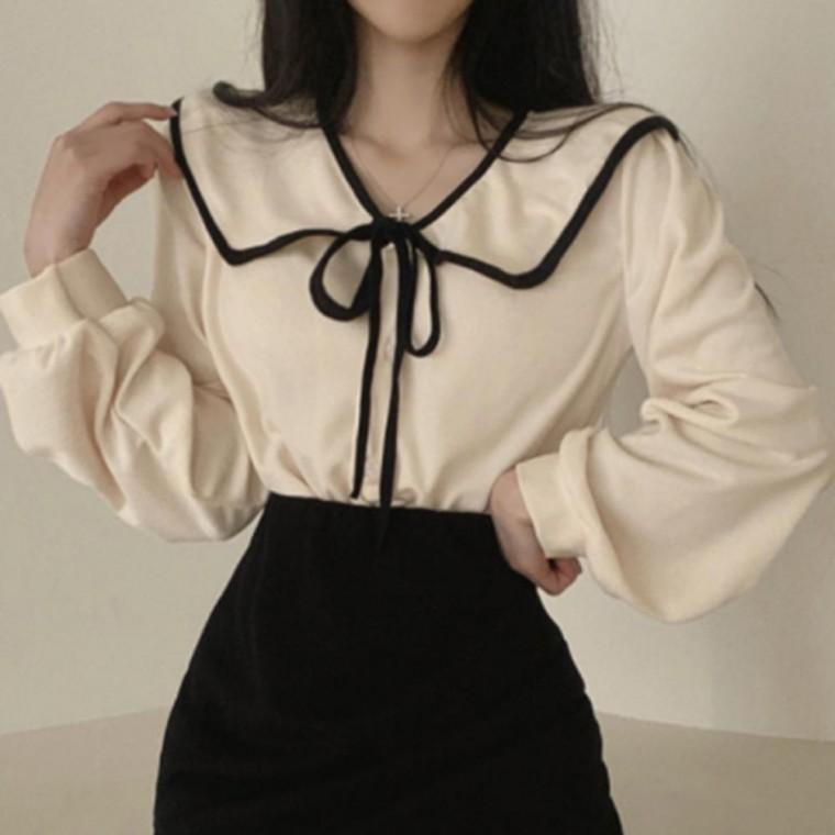 여성 세일러 3컬러 블라우스 패션 봄가을 빅카라 리본
