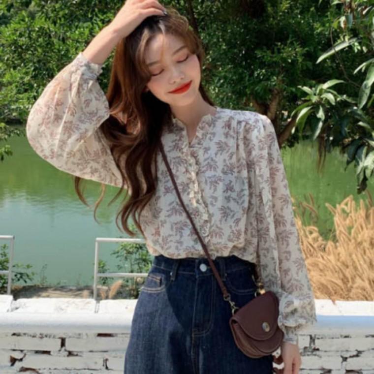 여성블라우스 봄가을 여자블라우스 간절기 쉬폰 여성 예쁜 긴팔 기본데일리룩 플라워 20대 20대여성옷 블라